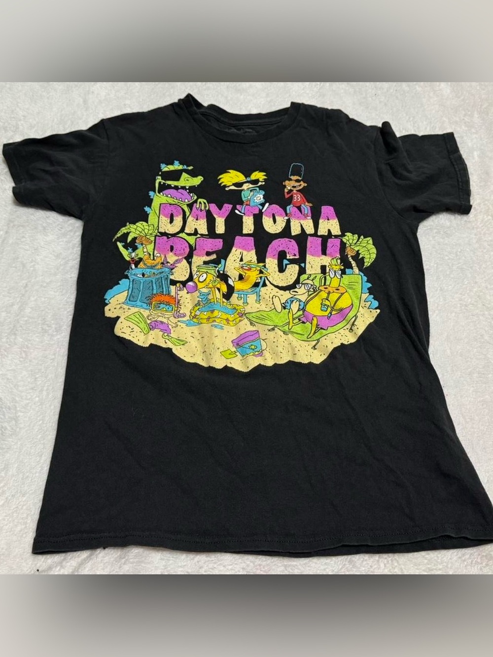 Nickelodeon Daytona Beach Graphic Tee in Black with Neon Print